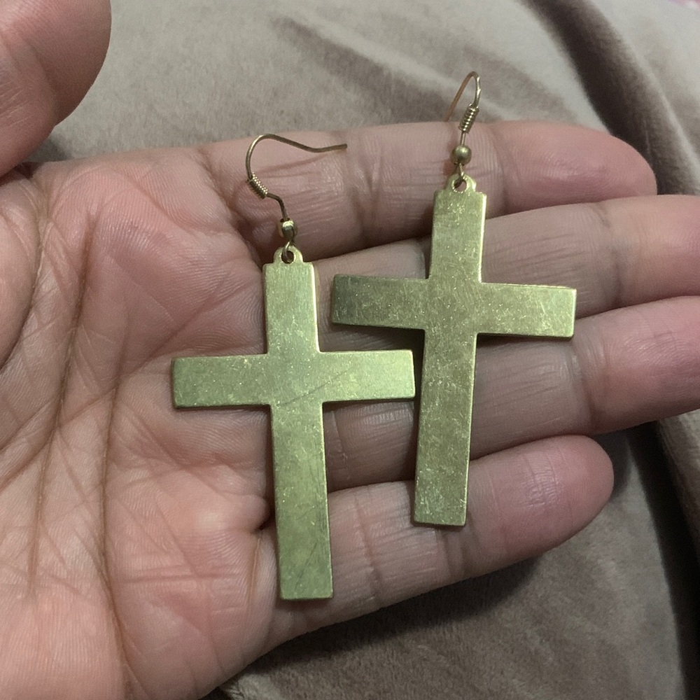 Gold Cross Dangle Earrings